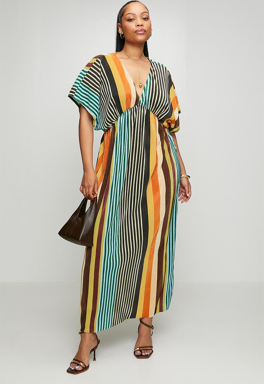 Me&B - Plus Plisse Joy Kaftan Sleeve Dress - Multistripe