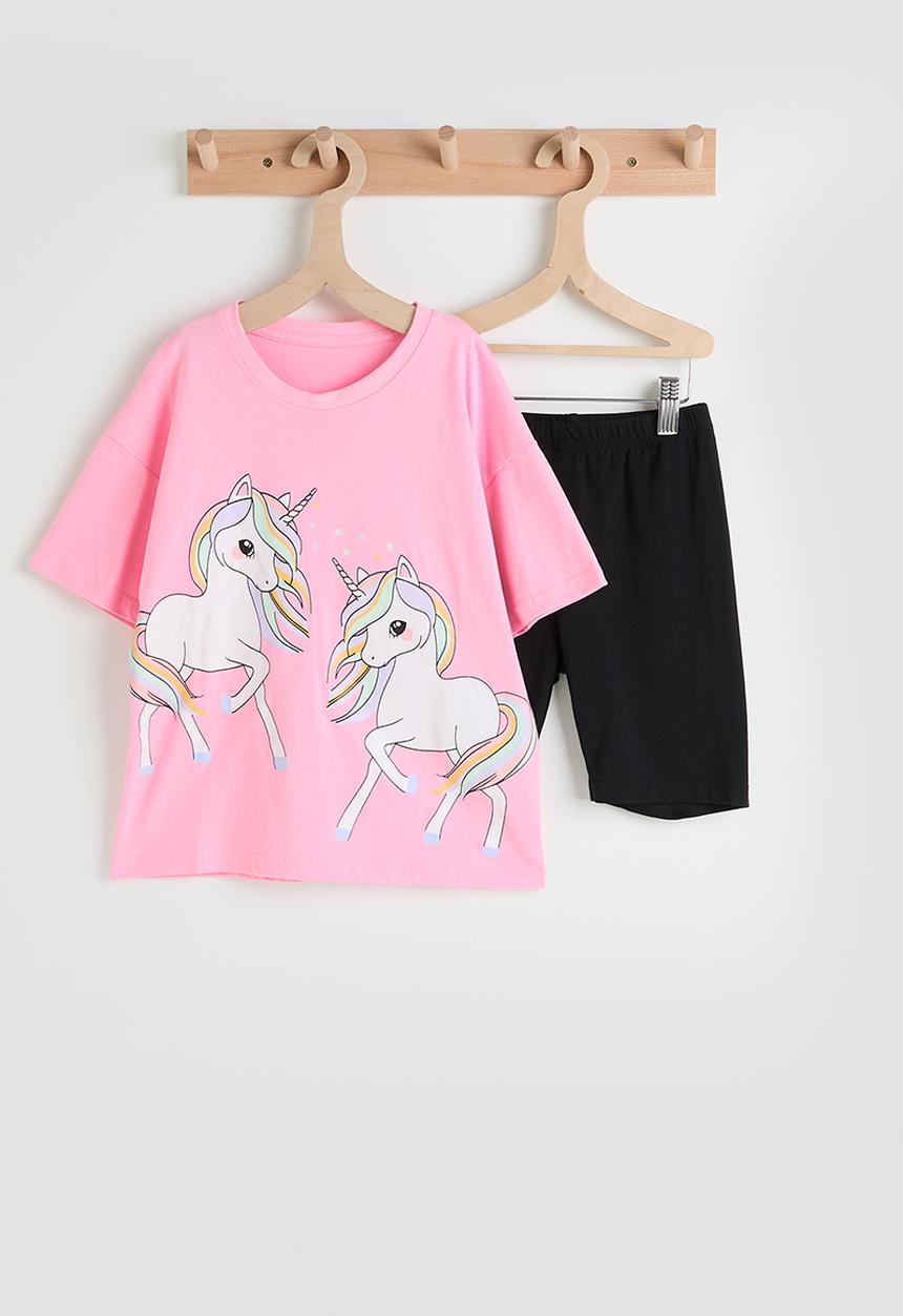 Pop Candy - Unicorn graphic tee & shorts - pink/black