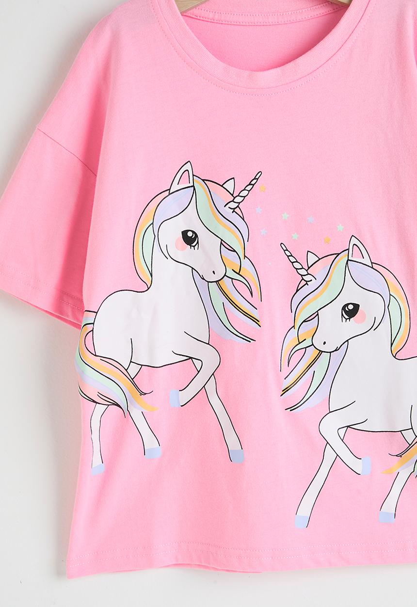 Pop Candy - Unicorn graphic tee & shorts - pink/black