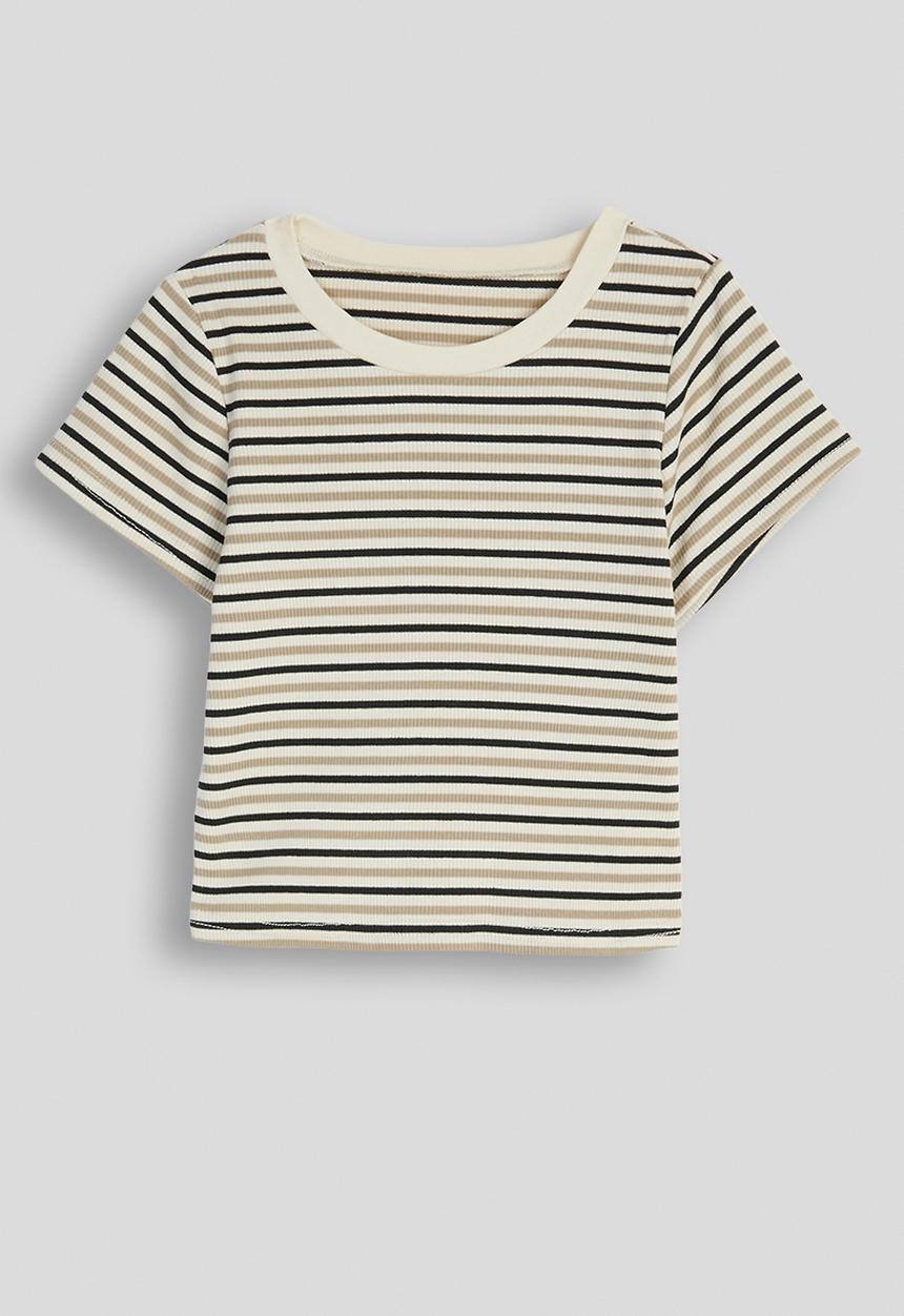Pop Candy - Striped ribbed tee - beige/black