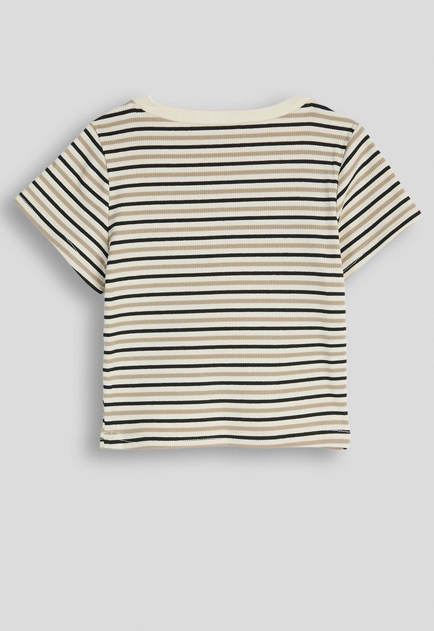 Pop Candy - Striped ribbed tee - beige/black