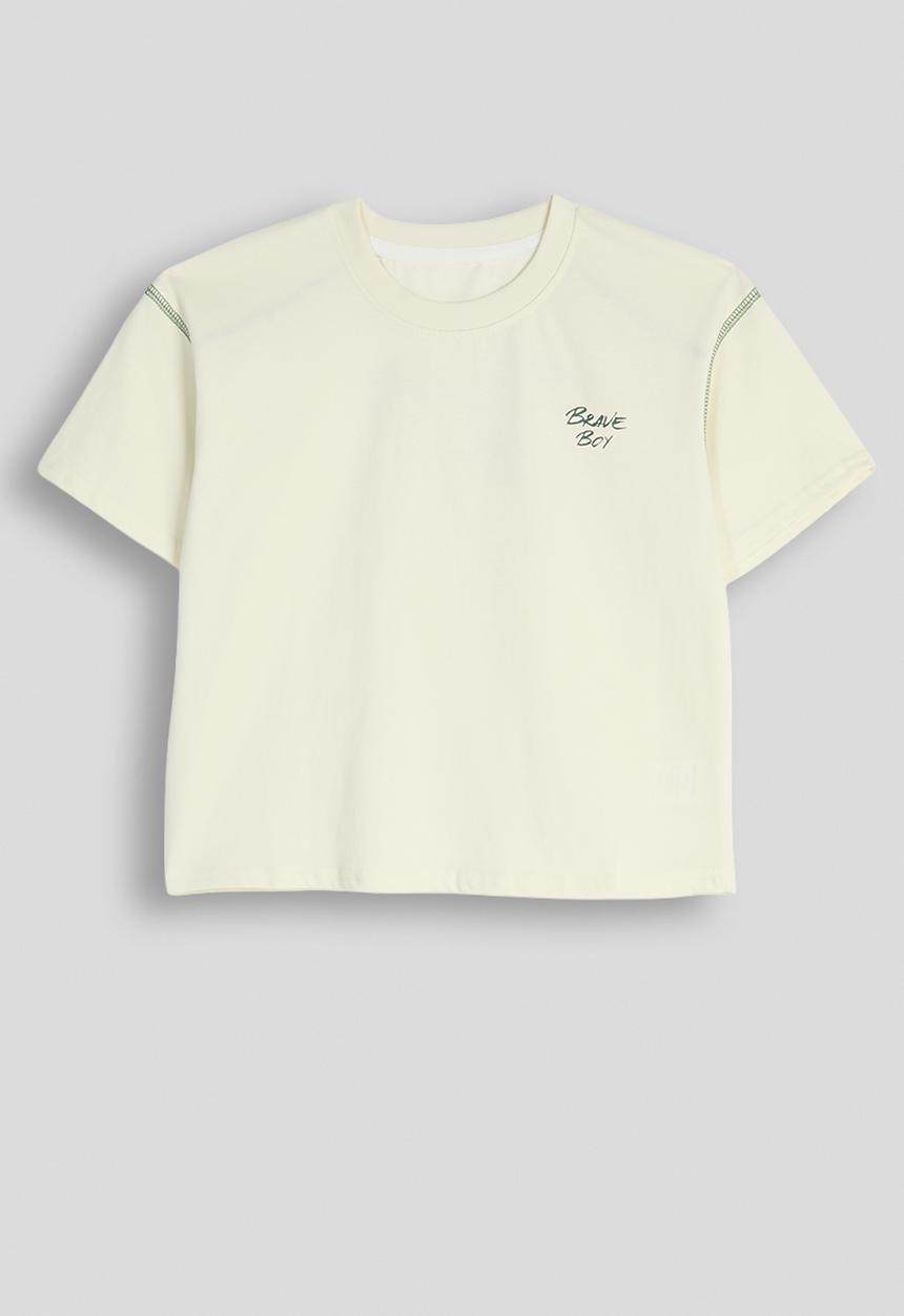 Pop Candy - Slogan tee - off white & green
