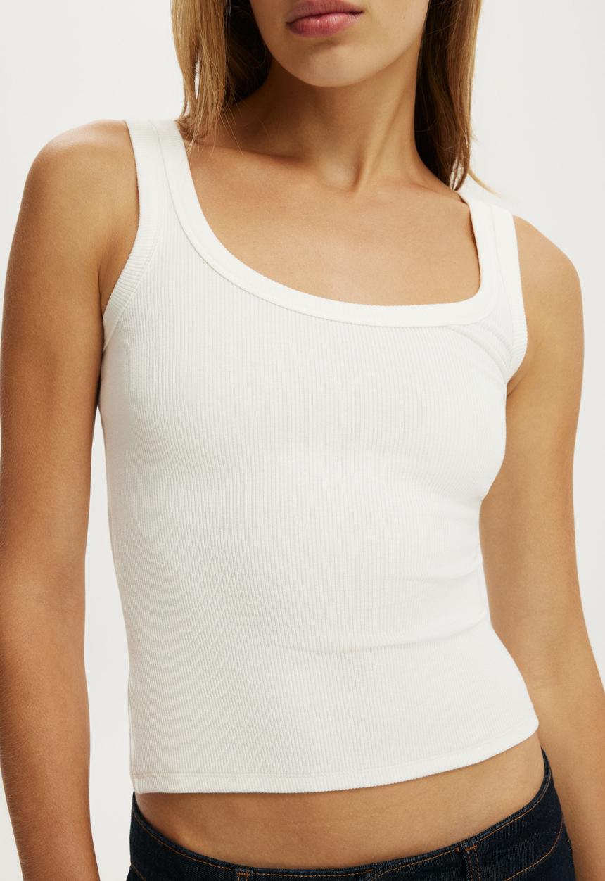 Cotton On - Blake Rib Scoop Tank - Vintage White