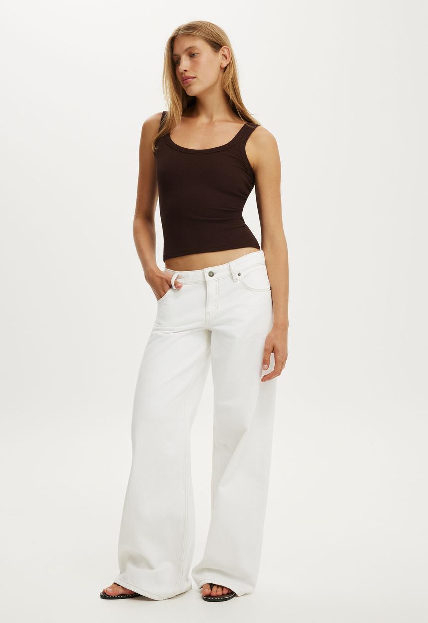 Cotton On - Blake Rib Scoop Tank - Dark Oak
