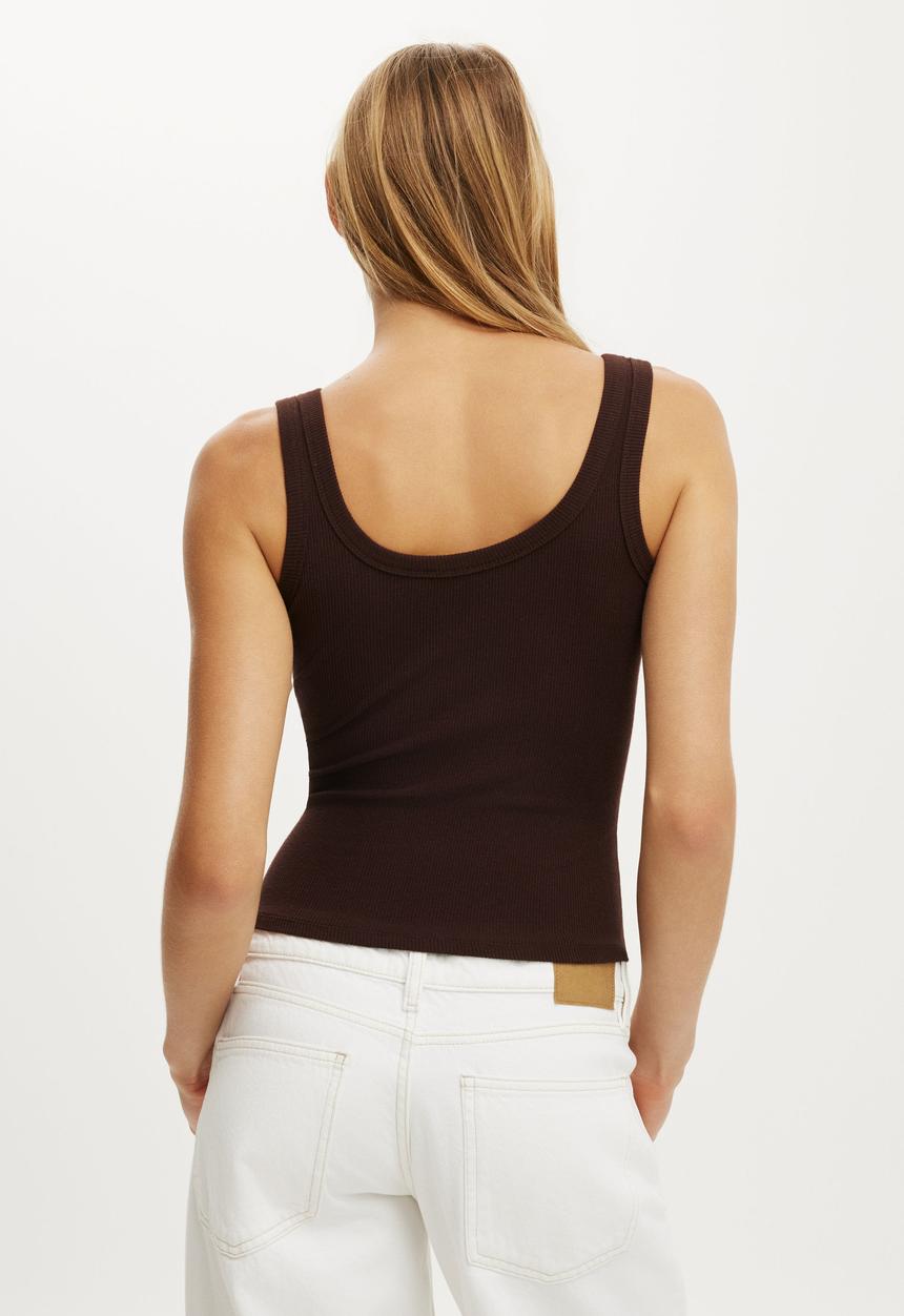 Cotton On - Blake Rib Scoop Tank - Dark Oak