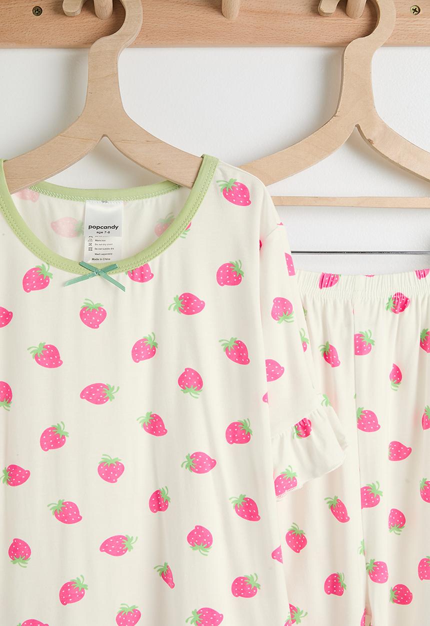 Pop Candy - Strawberry aop tee & shorts pj set - white