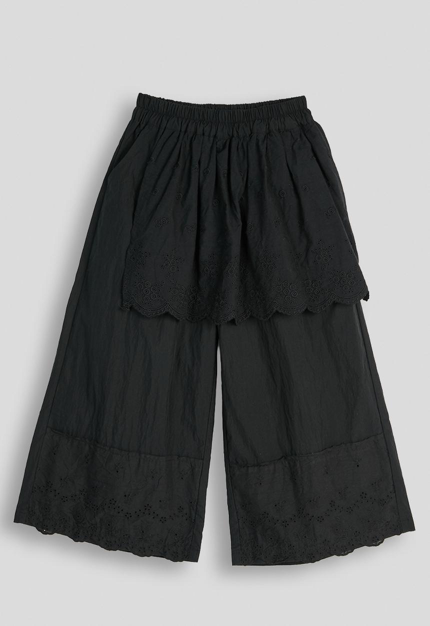Pop Candy - Anglaise wide leg pants with tiered overlay - black