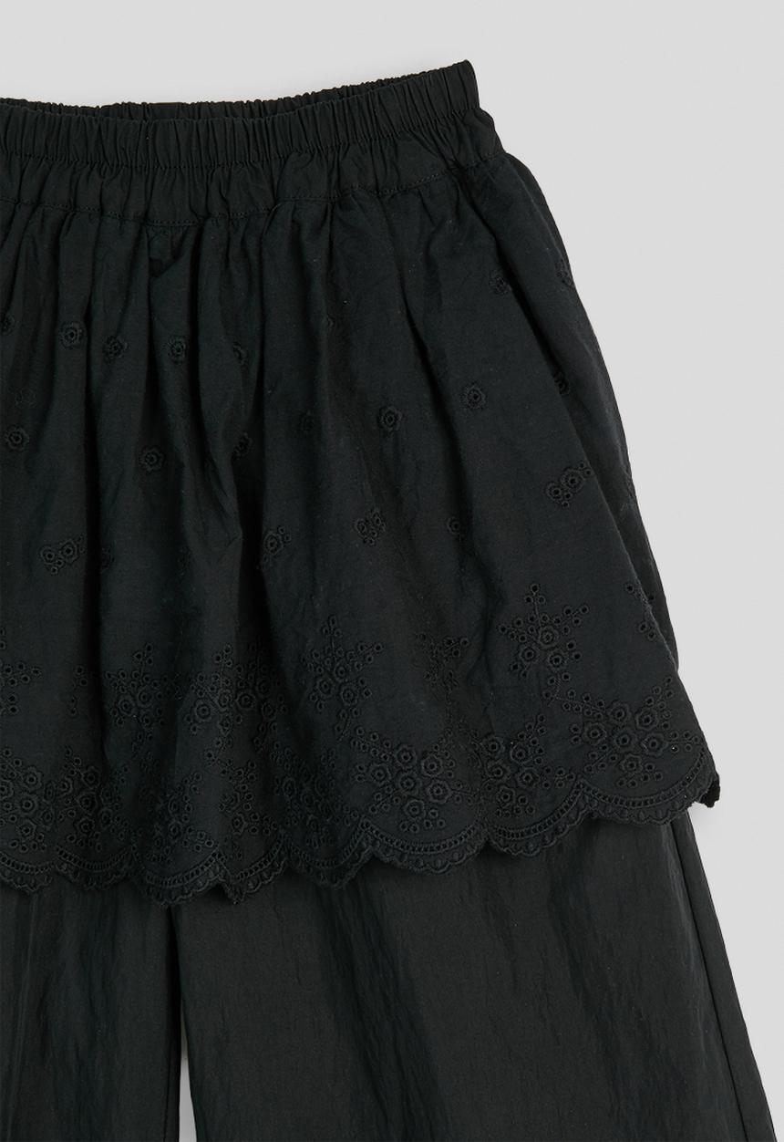 Pop Candy - Anglaise wide leg pants with tiered overlay - black