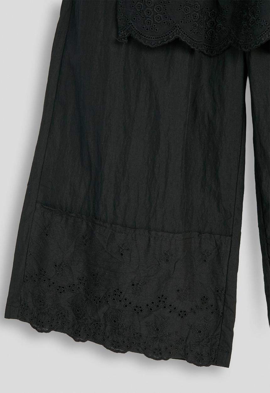 Pop Candy - Anglaise wide leg pants with tiered overlay - black