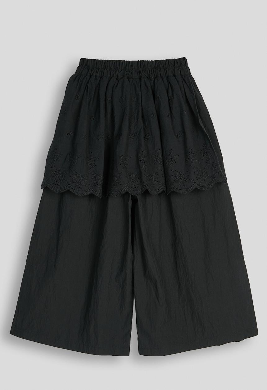 Pop Candy - Anglaise wide leg pants with tiered overlay - black