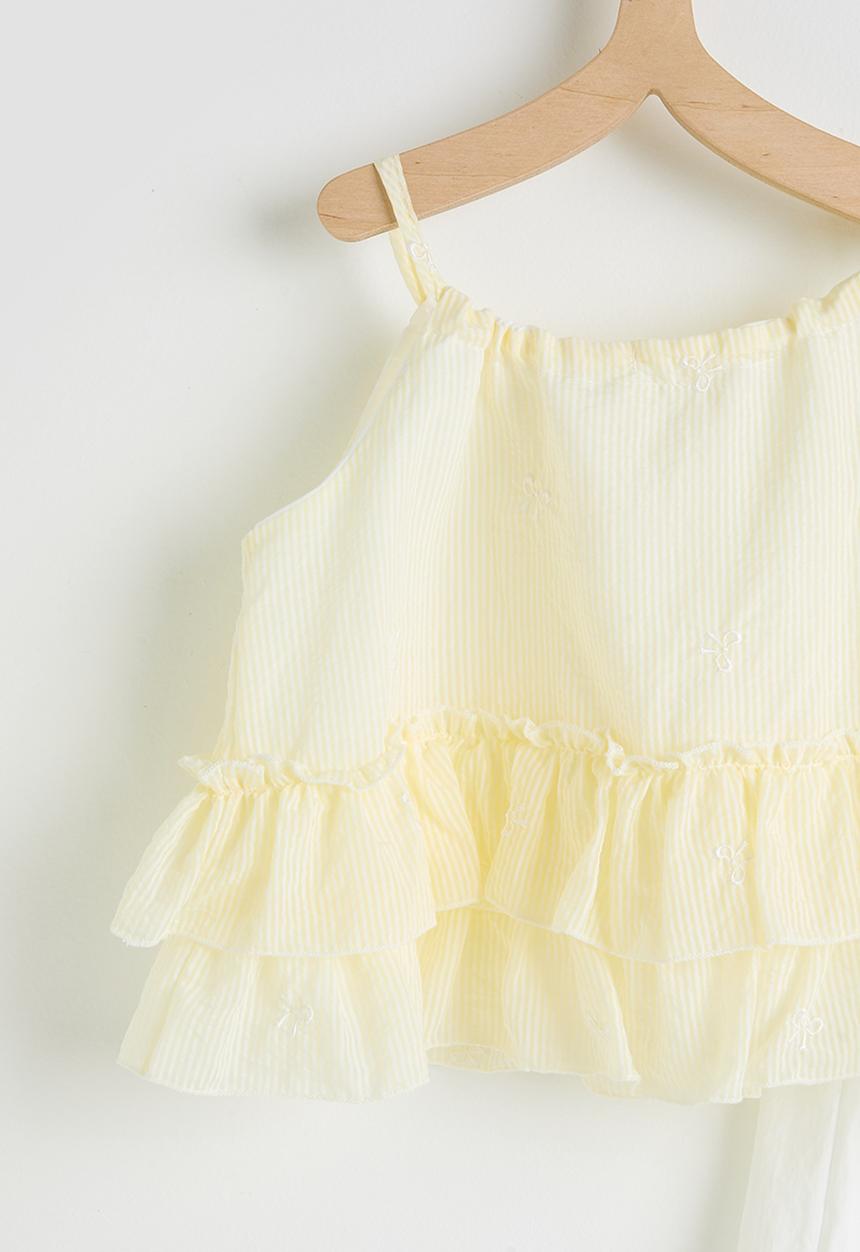 Pop Candy - Ruffled hem camisole top & wide leg pants - lt yellow/white