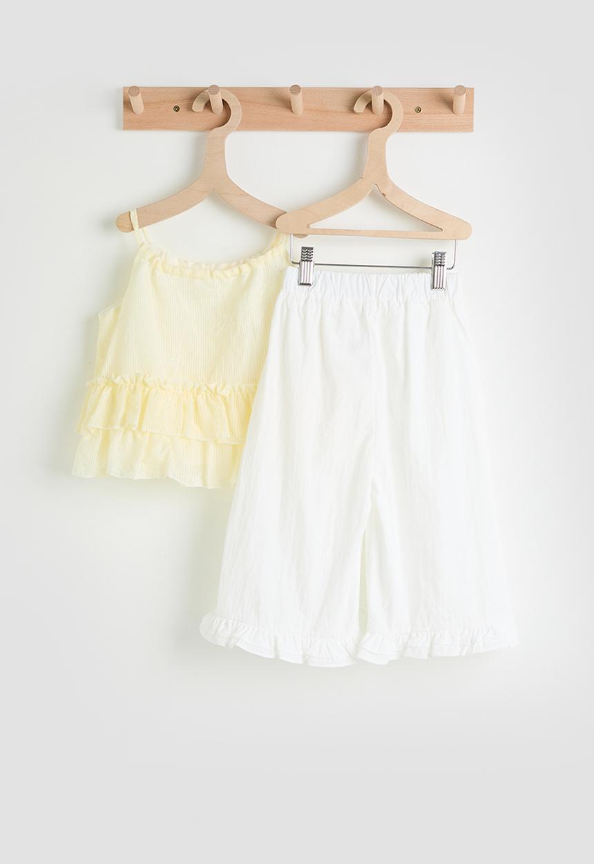 Pop Candy - Ruffled hem camisole top & wide leg pants - lt yellow/white
