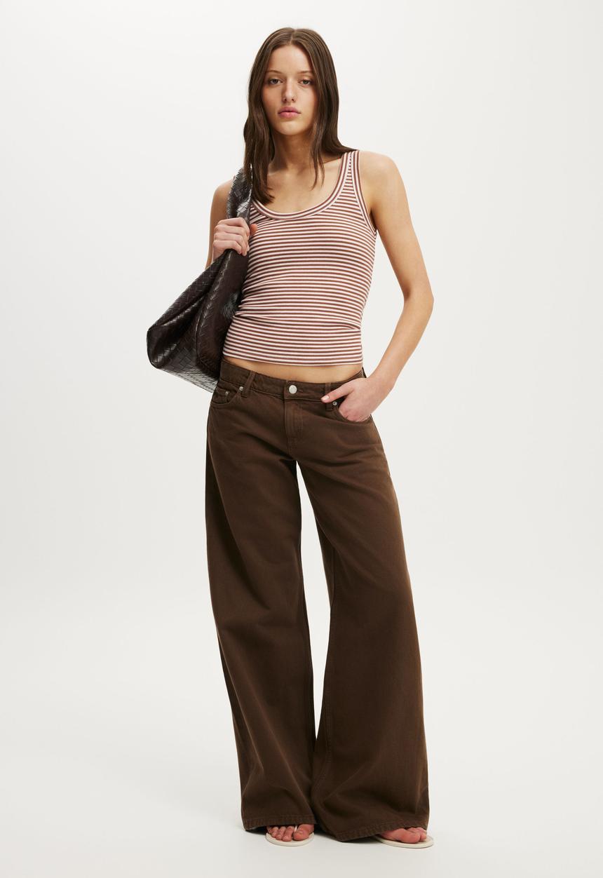Cotton On - Blake Rib Scoop Tank - Madi Stripe Walnut/Babydoll