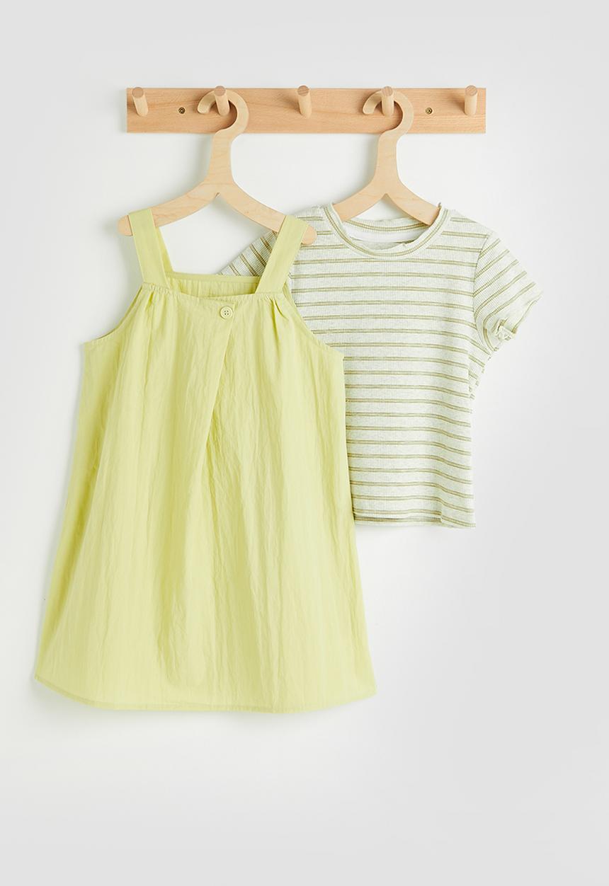 Pop Candy - Pinafore dress with striped tee - green/green stripes