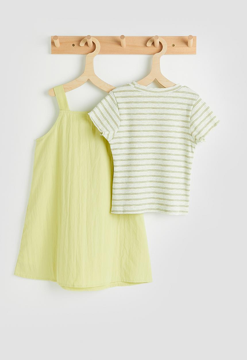 Pop Candy - Pinafore dress with striped tee - green/green stripes
