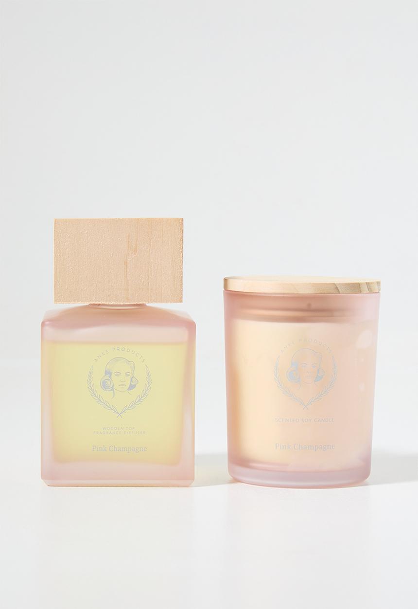 Anke Products - Pink champagne diffuser & candle gift set