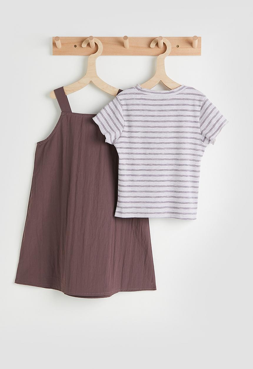 Pop Candy - Pinafore dress with striped tee - dark purple/purple stripes