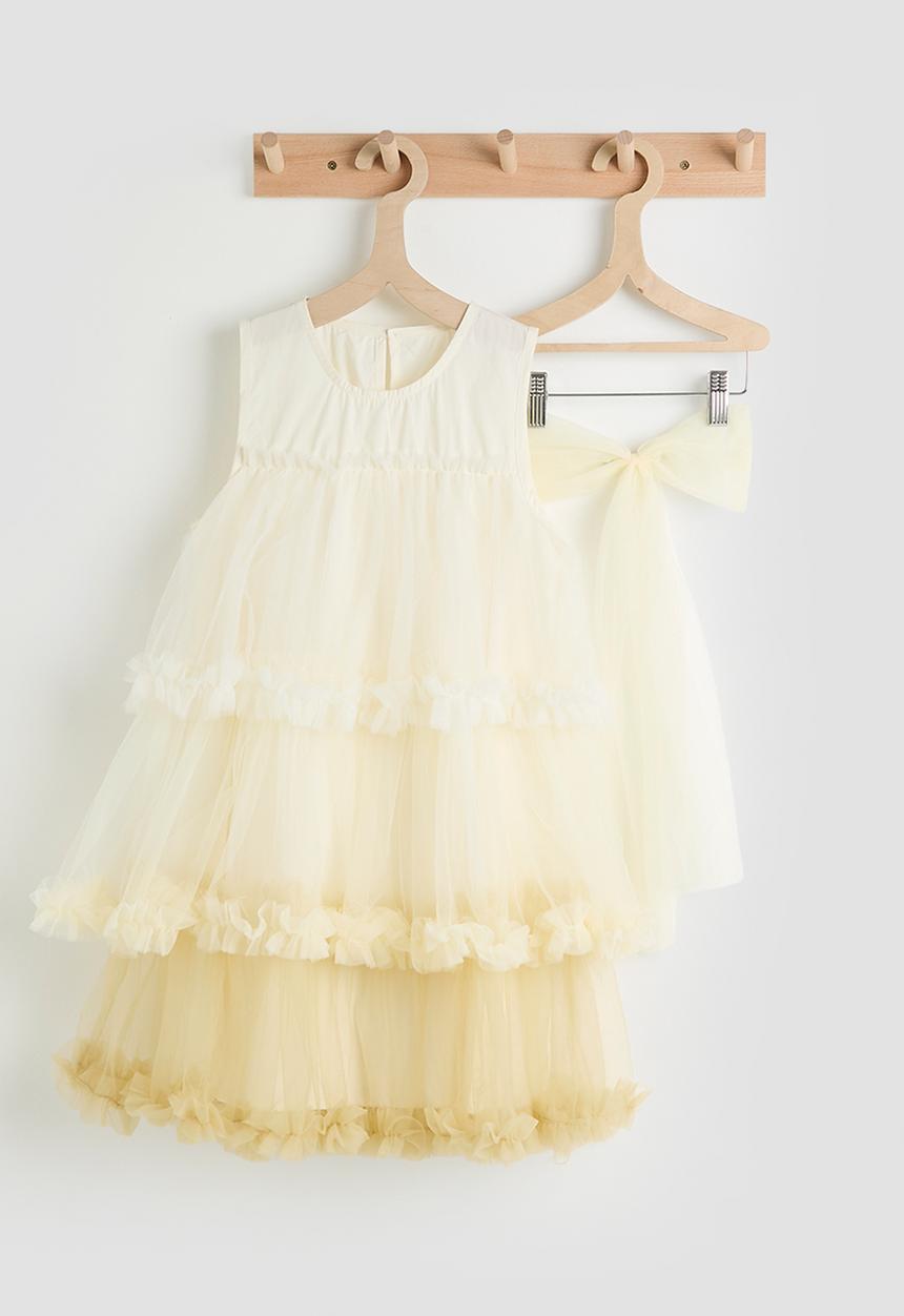 Pop Candy - Tulle overlay tiered dress with ruffle hem - yellow ombre