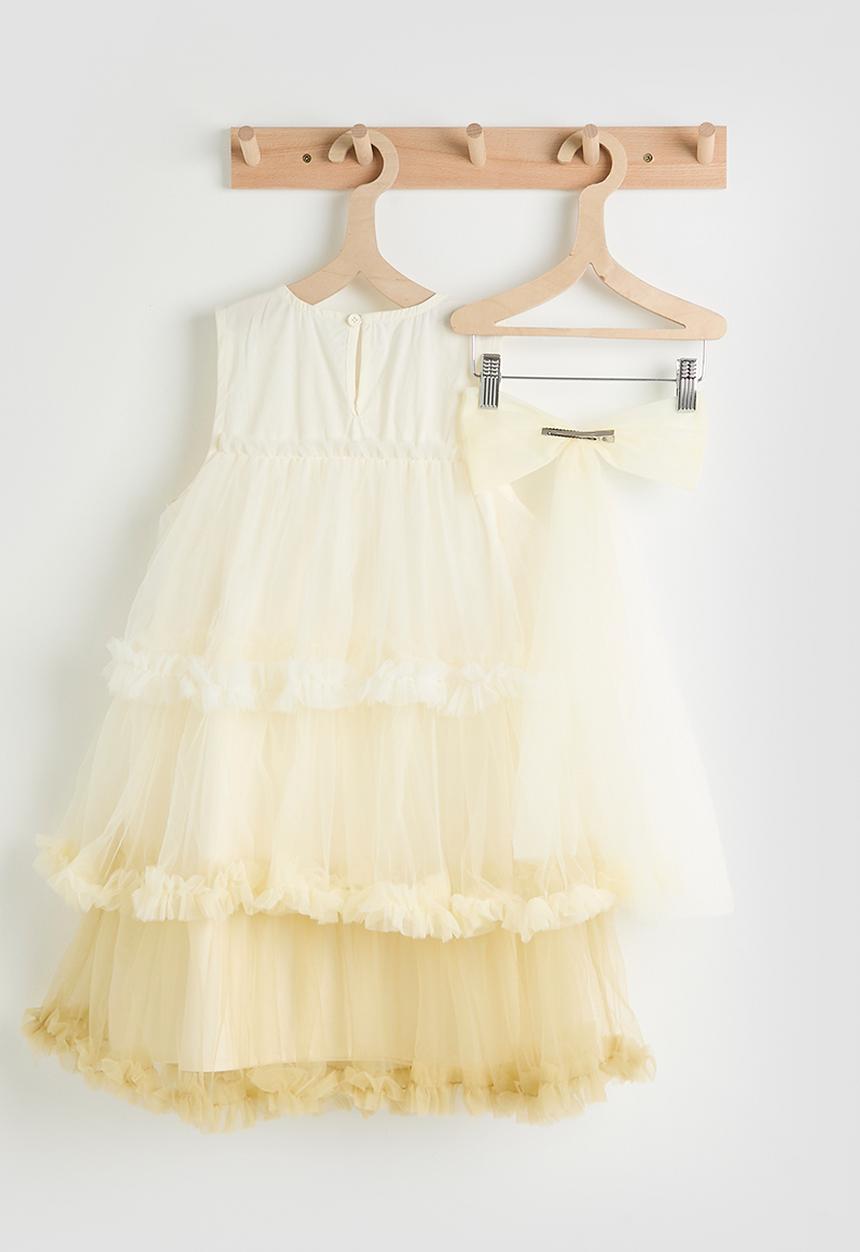 Pop Candy - Tulle overlay tiered dress with ruffle hem - yellow ombre