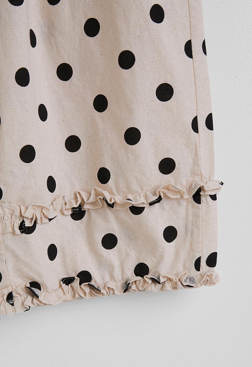 Pop Candy - Polka dot ruffle hem blouse & wide leg pants - cream