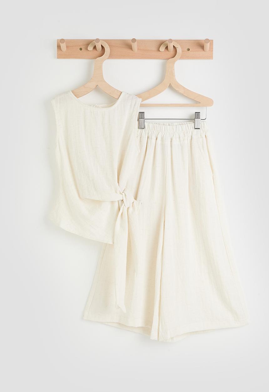 Pop Candy - Wrap-around top with wide leg pants - off white