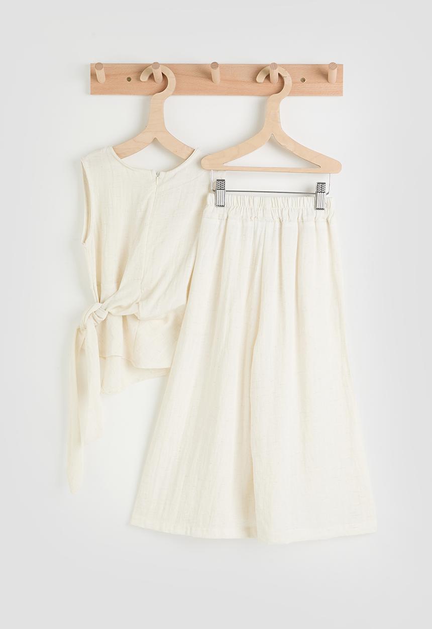 Pop Candy - Wrap-around top with wide leg pants - off white