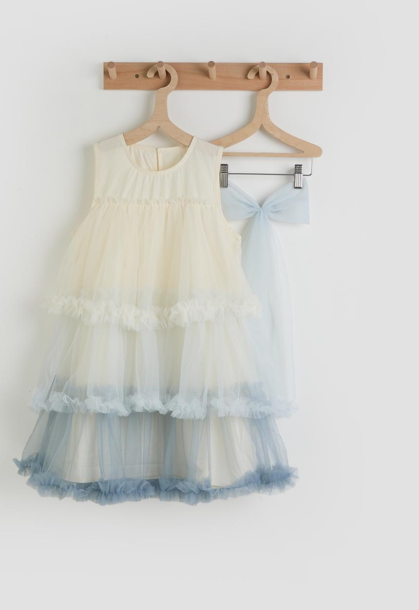 Pop Candy - Tulle overlay tiered dress with ruffle hem - blue ombre