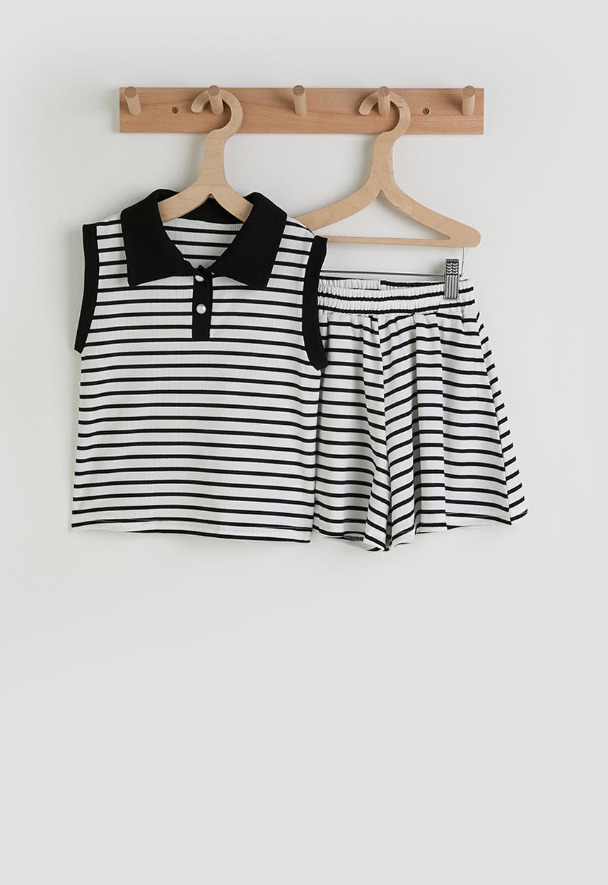 Pop Candy - Sleevless golf shirt & shorts - black stripe