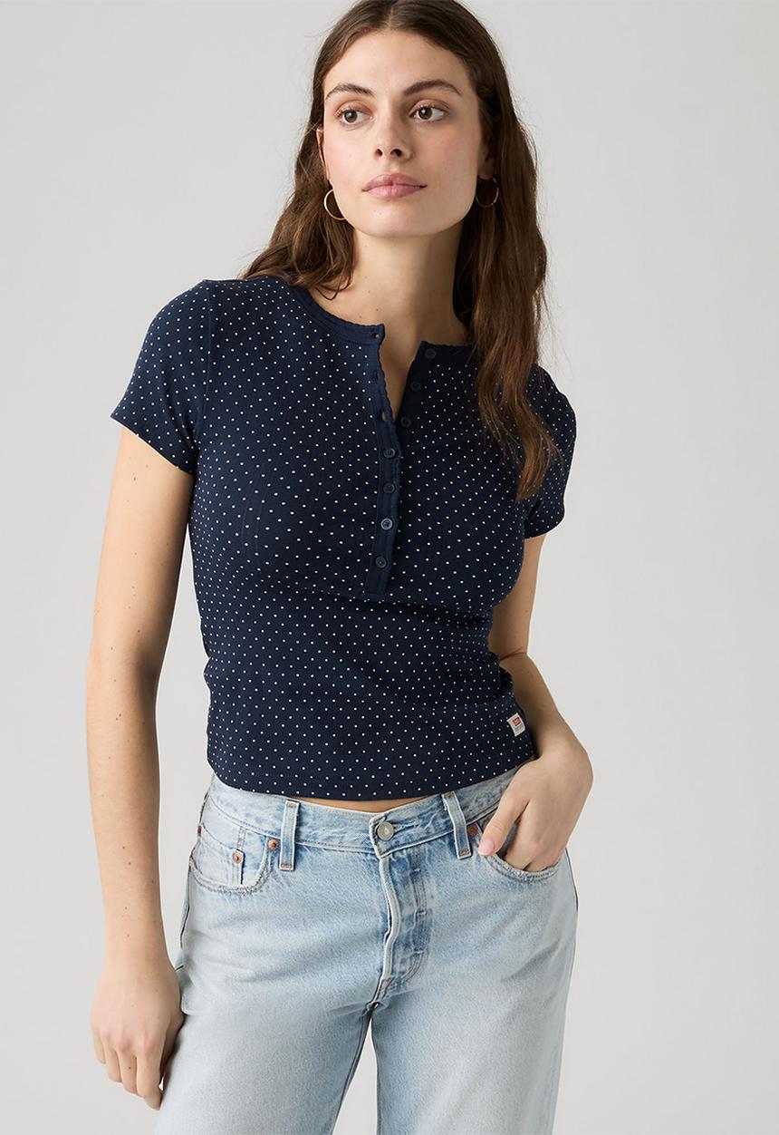 Levi’s® - Dry Goods Pointelle Short sleeve Henley - Sonja Dot Navy Blazer