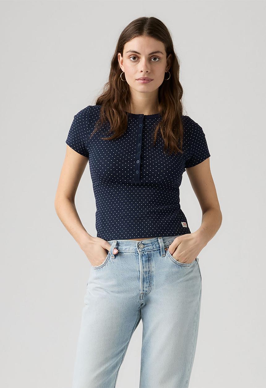 Levi’s® - Dry Goods Pointelle Short sleeve Henley - Sonja Dot Navy Blazer
