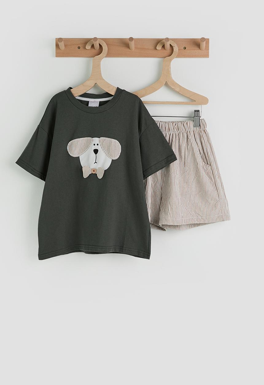 Pop Candy - Puppy placement tee & shorts - brown/beige