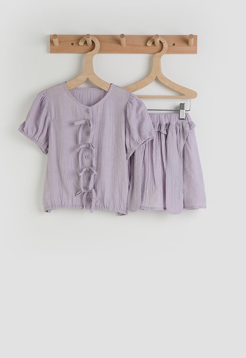 Pop Candy - Puff sleeve button closure blouse & gathered skirt - lavender