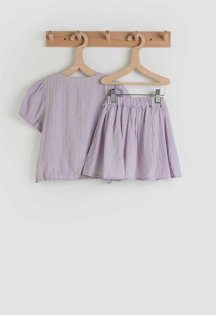 Pop Candy - Puff sleeve button closure blouse & gathered skirt - lavender