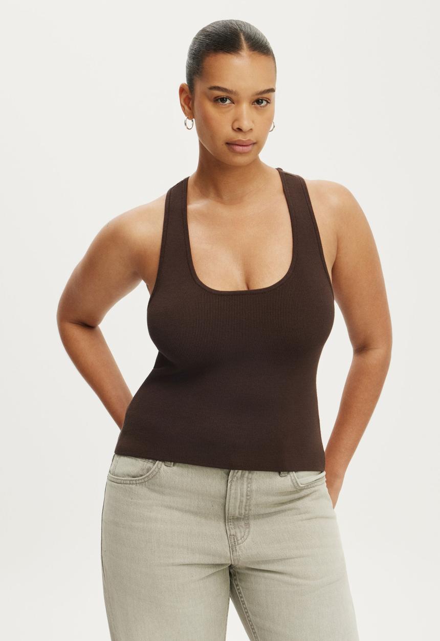 Cotton On - Double Knit Tank - Dark Oak