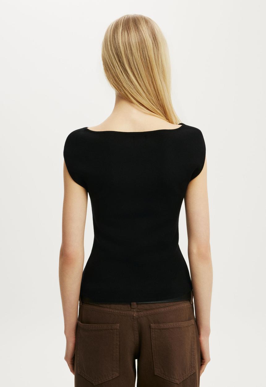 Cotton On - Double Knit Boat Neck - Black