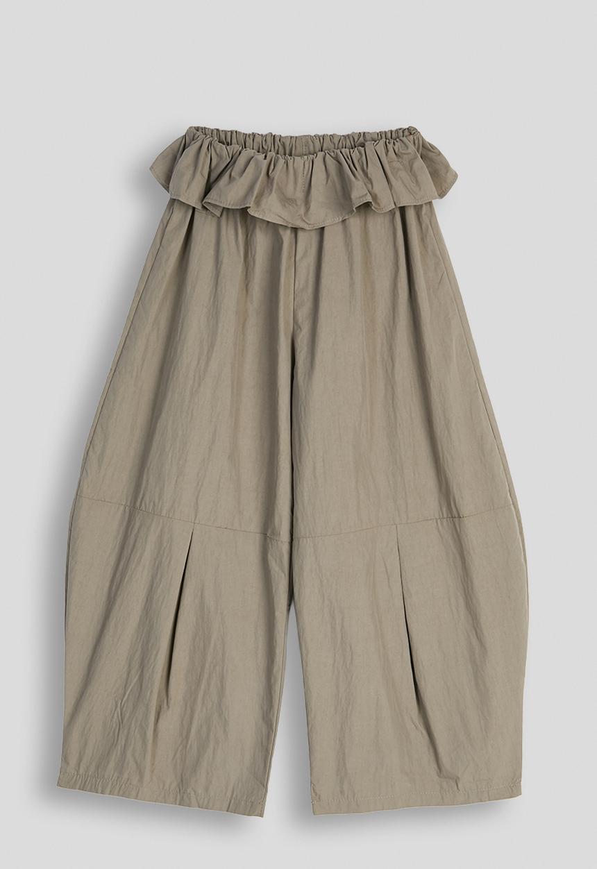 Pop Candy - Pleated barrel wide-leg trousers with waist ruffle - taupe