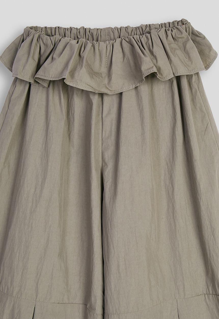 Pop Candy - Pleated barrel wide-leg trousers with waist ruffle - taupe