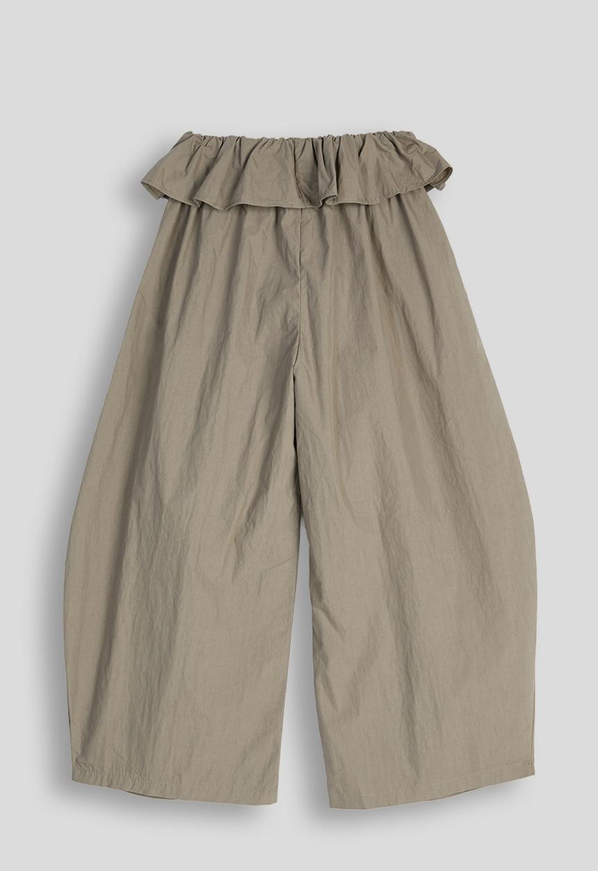 Pop Candy - Pleated barrel wide-leg trousers with waist ruffle - taupe