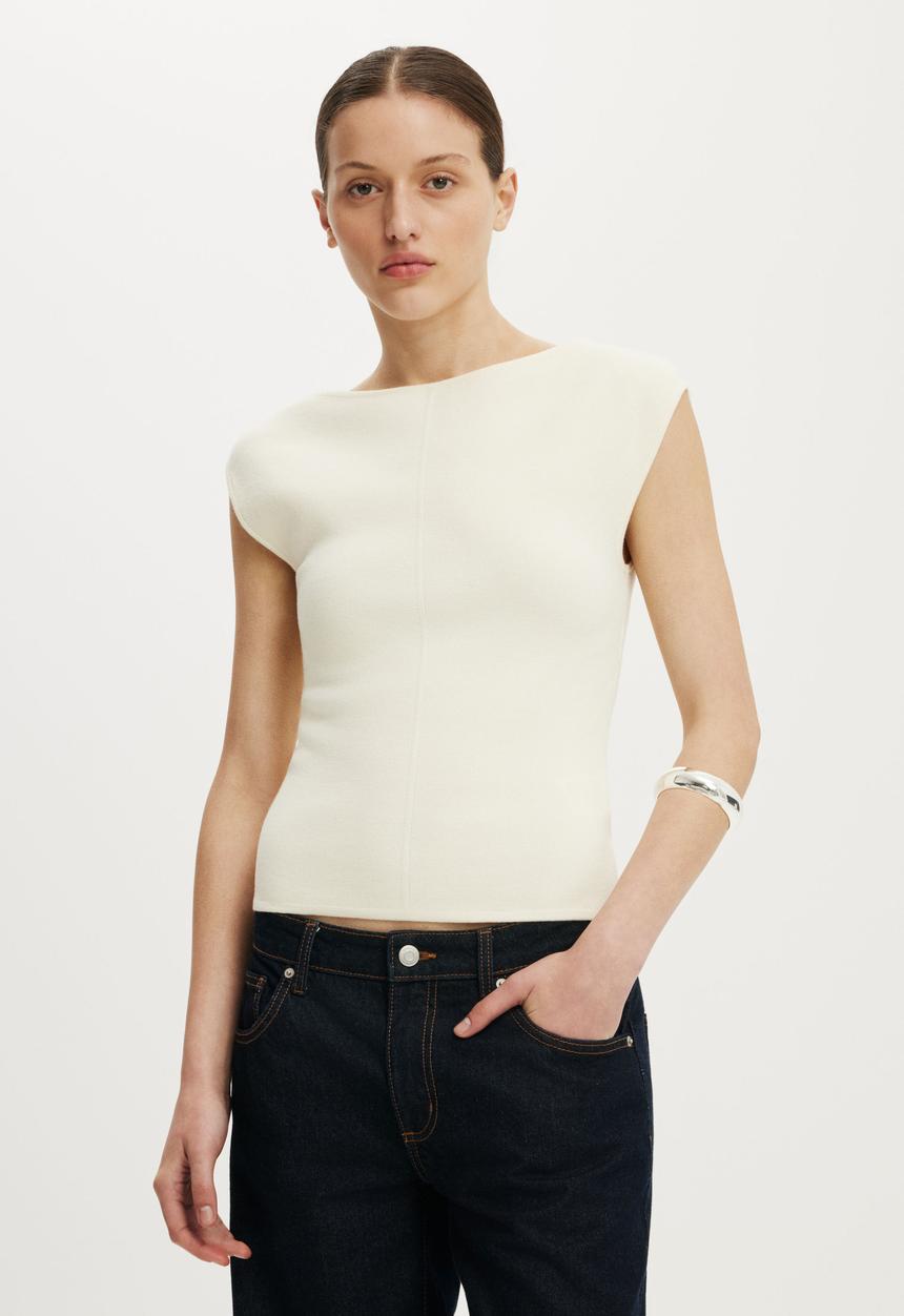 Cotton On - Double Knit Boat Neck - Porcelain