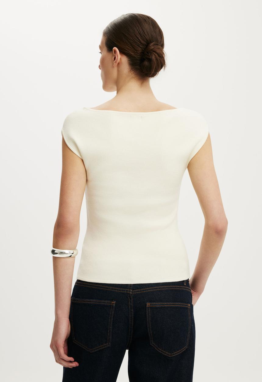 Cotton On - Double Knit Boat Neck - Porcelain