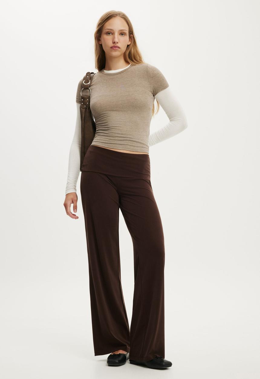 Cotton On - Honey Fold Over Pant - Dark Oak