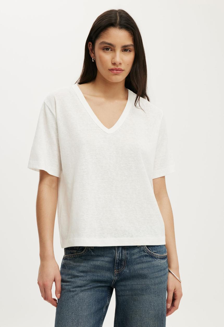 Cotton On - The Slub V Neck Tee - Vintage White