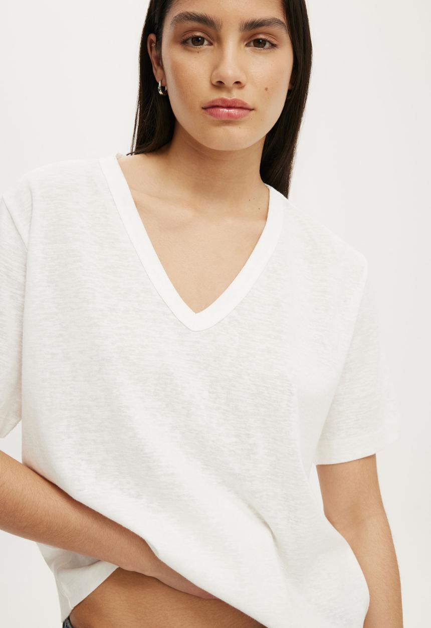 Cotton On - The Slub V Neck Tee - Vintage White