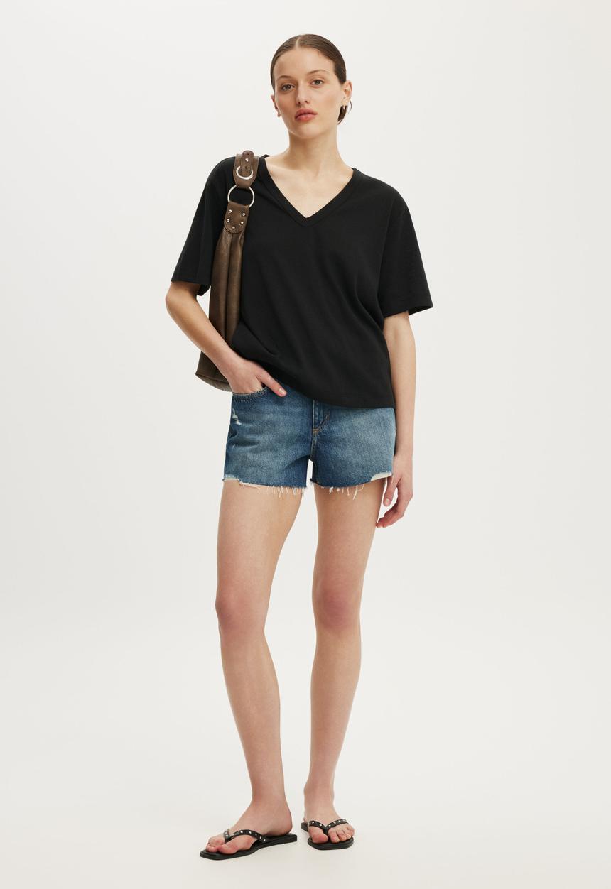 Cotton On - The Slub V Neck Tee - Washed Black