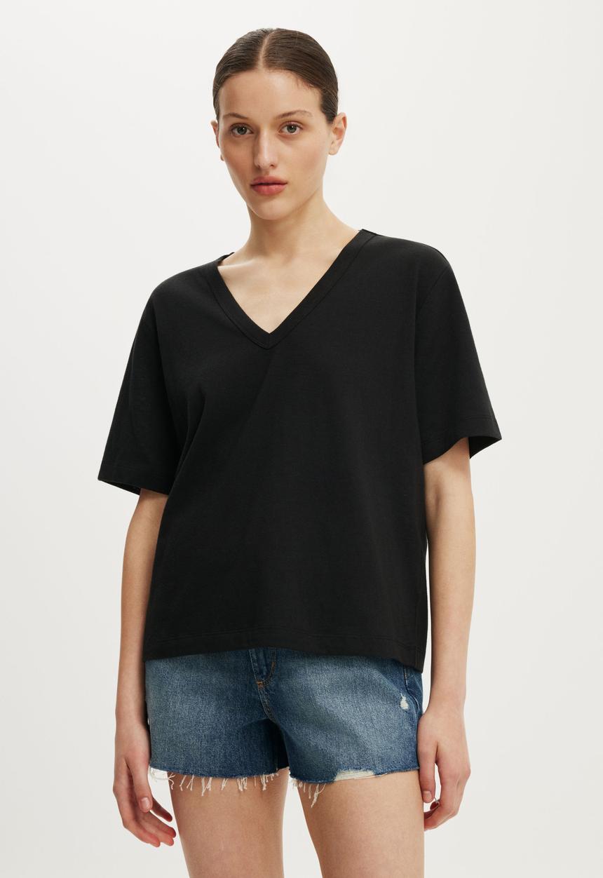 Cotton On - The Slub V Neck Tee - Washed Black
