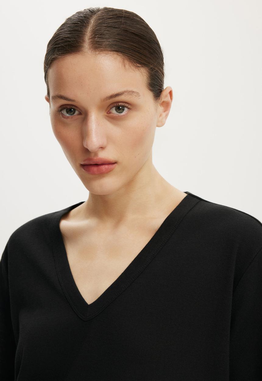 Cotton On - The Slub V Neck Tee - Washed Black