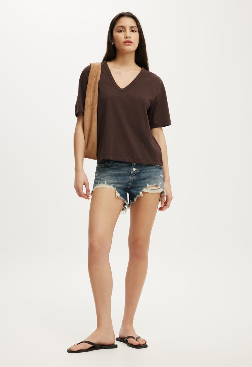 Cotton On - The Slub V Neck Tee - Washed Dark Oak