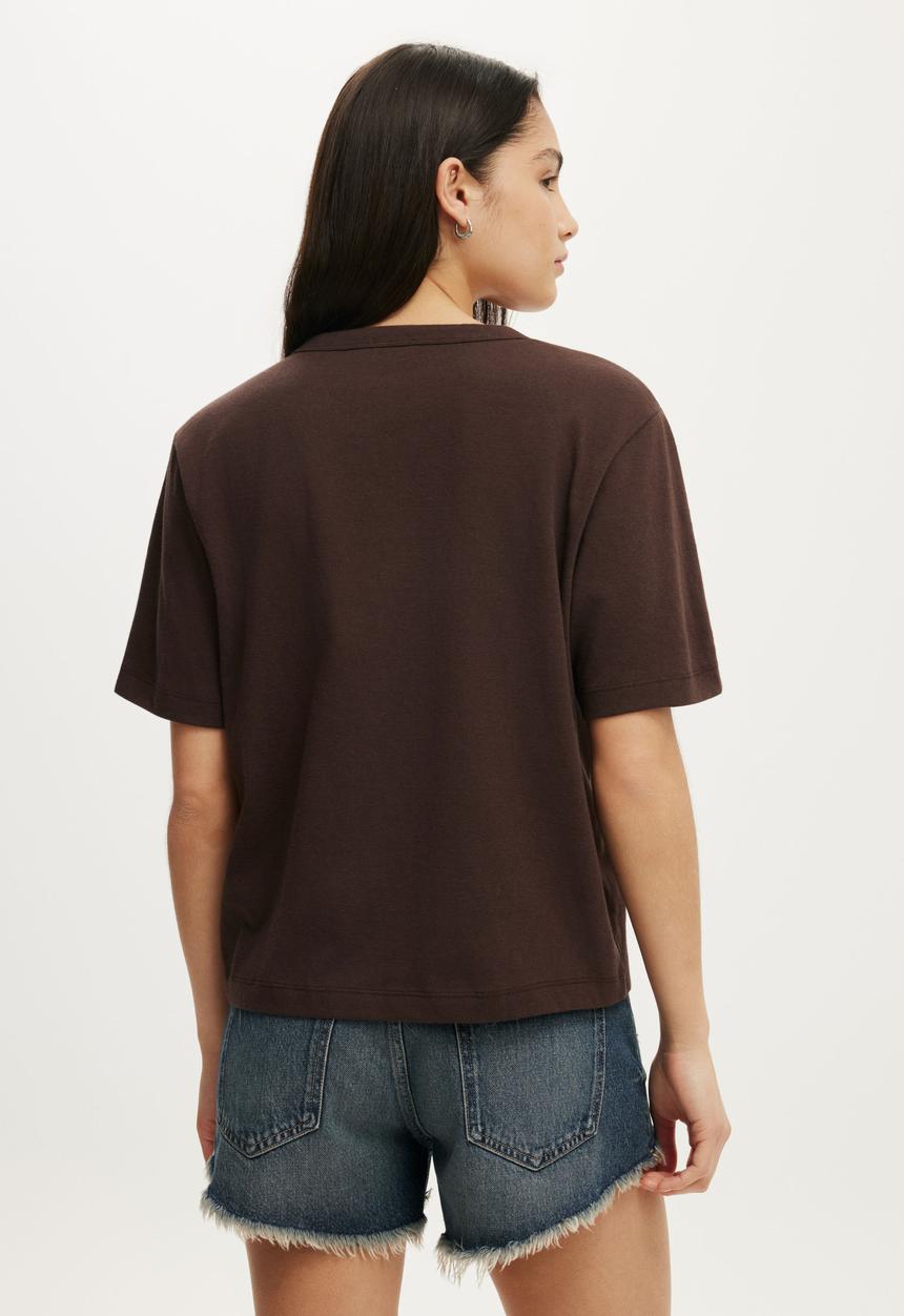 Cotton On - The Slub V Neck Tee - Washed Dark Oak