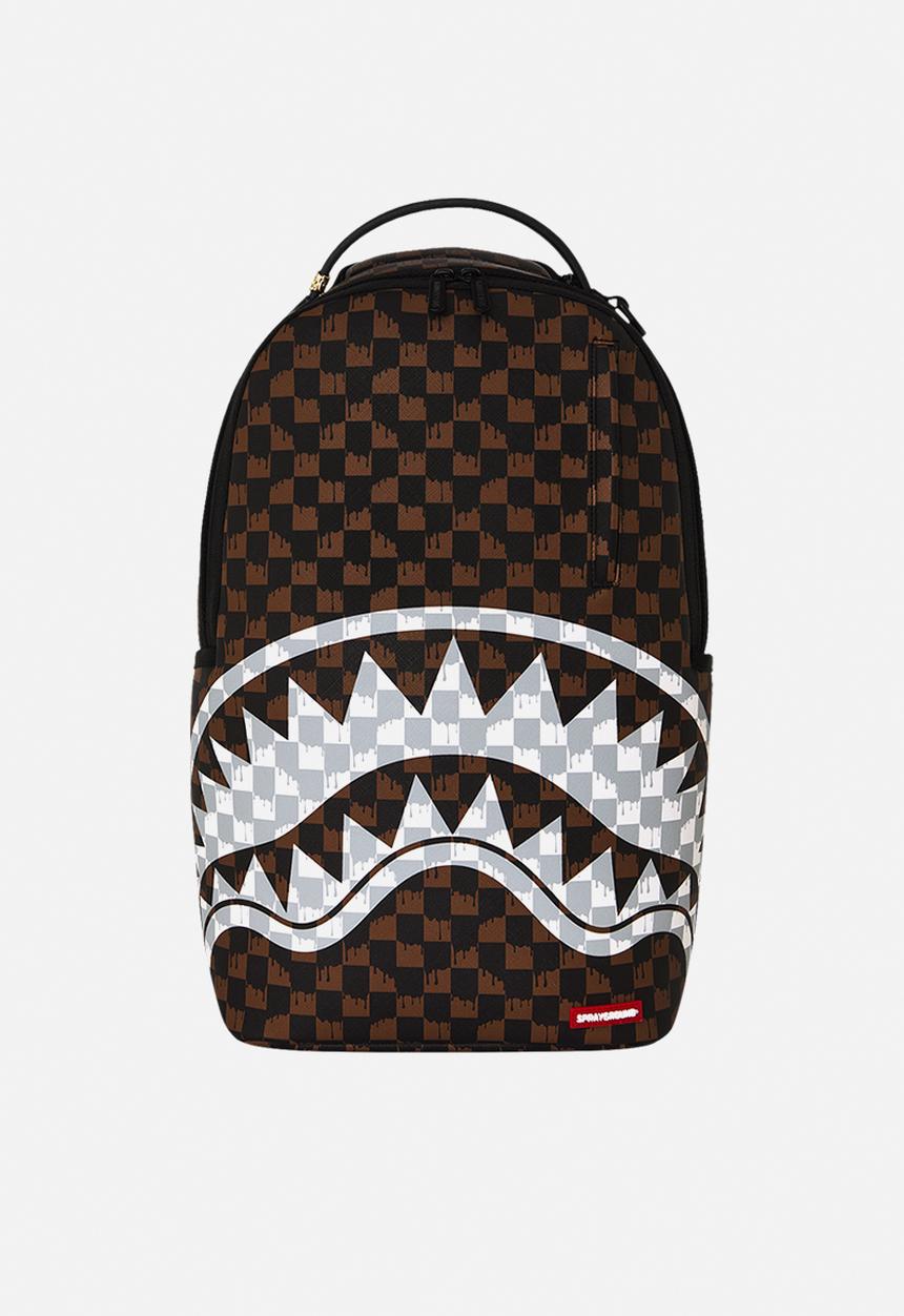 Sprayground - Brown And Cream Drip Check Shark Backpack - Brown