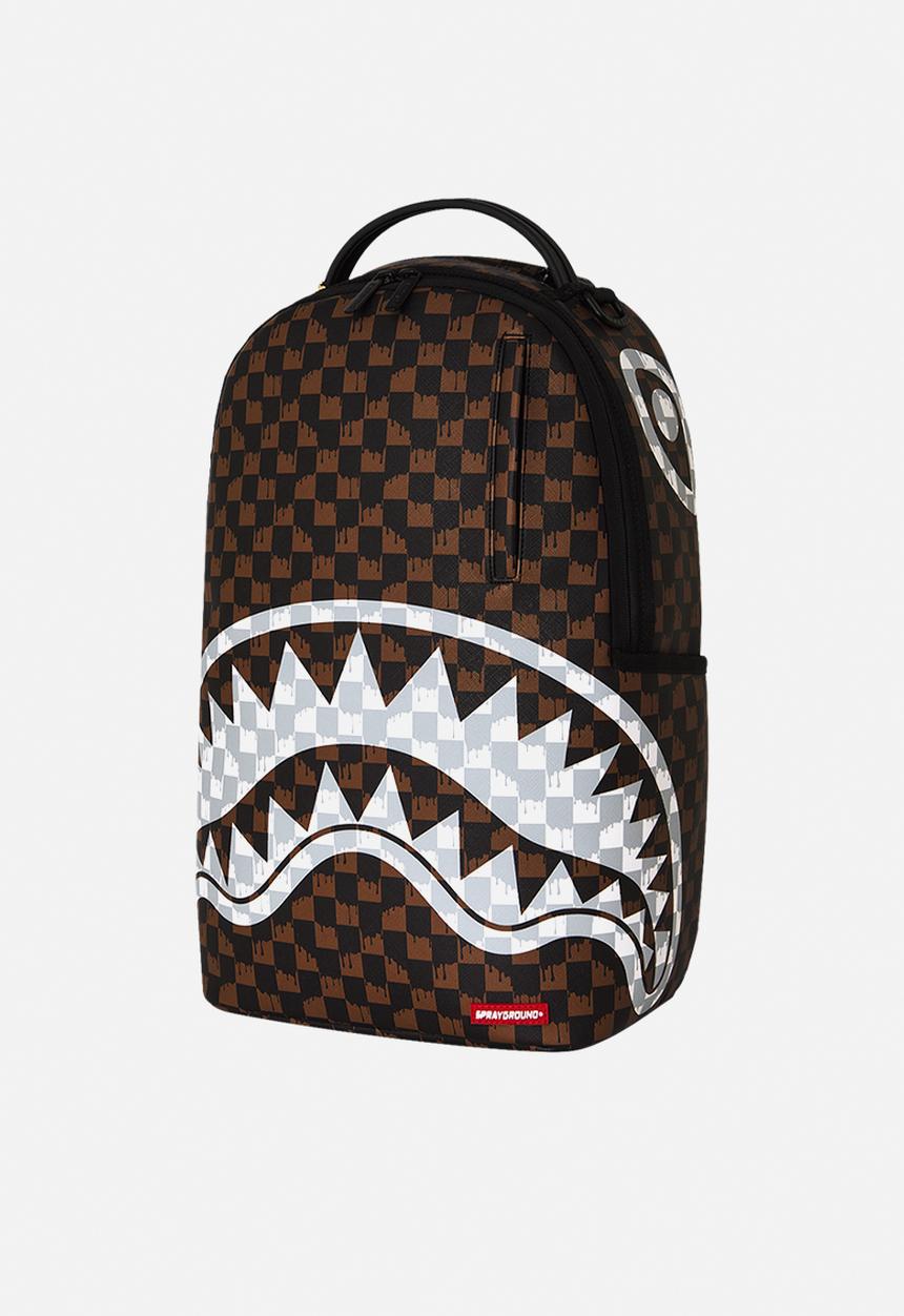 Sprayground - Brown And Cream Drip Check Shark Backpack - Brown